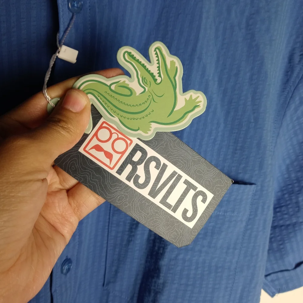 Men's RSVLTS Regatta-Stretch Seersucker Short Sleeve Shirt Size M - Picture 10 of 14